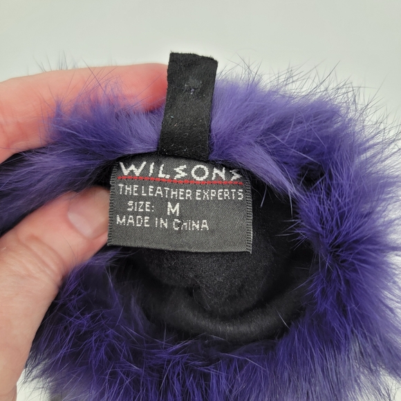 Wilsons Black Leather Purple Fur Cuff Gloves Women's Size Medium Winter Classic - Picture 7 of 9
